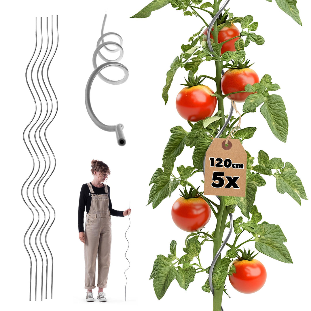 KADAX Tomatenspiralstäbe 120 cm x 6 mm, 5 Stück, Tomatenstäbe aus Aluminium, Tomaten Rankhilfe, Toma