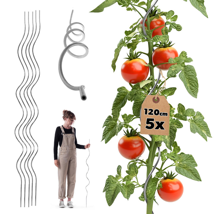 KADAX Tomatenspiralstäbe 120 cm x 6 mm, 5 Stück, Tomatenstäbe aus Aluminium, Tomaten Rankhilfe, Toma