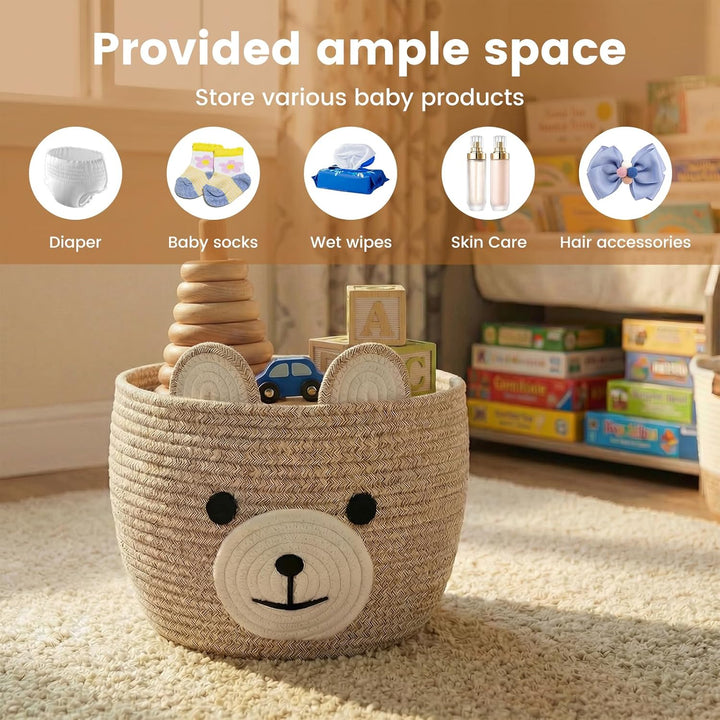 2x Babykorb aus Baumwollseil süss Bär für Kinderzimmer-Organizer | Kleiner Korb für Geschenke, Spiel