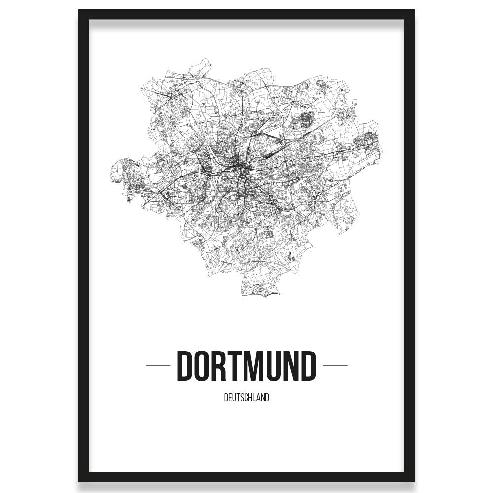 JUNIWORDS Stadtposter, Dortmund, Wähle eine Grösse, 40 x 60 cm, Poster mit Rahmen, Schrift B, Weiss