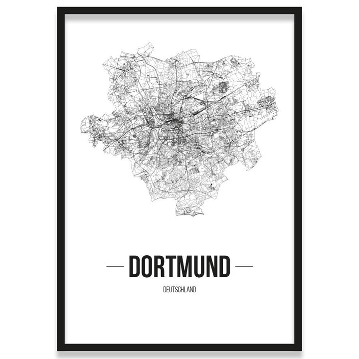 JUNIWORDS Stadtposter, Dortmund, Wähle eine Grösse, 40 x 60 cm, Poster mit Rahmen, Schrift B, Weiss