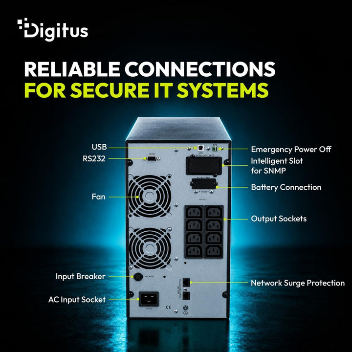 DIGITUS OnLine USV-System – 2 kVA 2 kW – 8X IEC C13 Steckdosen – Tower | Unterbrechungsfreie Stromve
