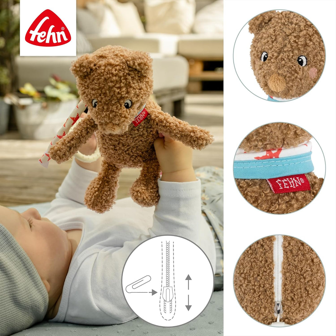 Fehn Mini-Spieluhr Bär Fred – Kuscheltier und Einschlafhilfe – Aufzieh-Spieluhr mit Melodie Brahms W