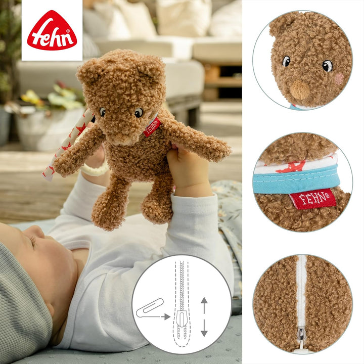 Fehn Mini-Spieluhr Bär Fred – Kuscheltier und Einschlafhilfe – Aufzieh-Spieluhr mit Melodie Brahms W