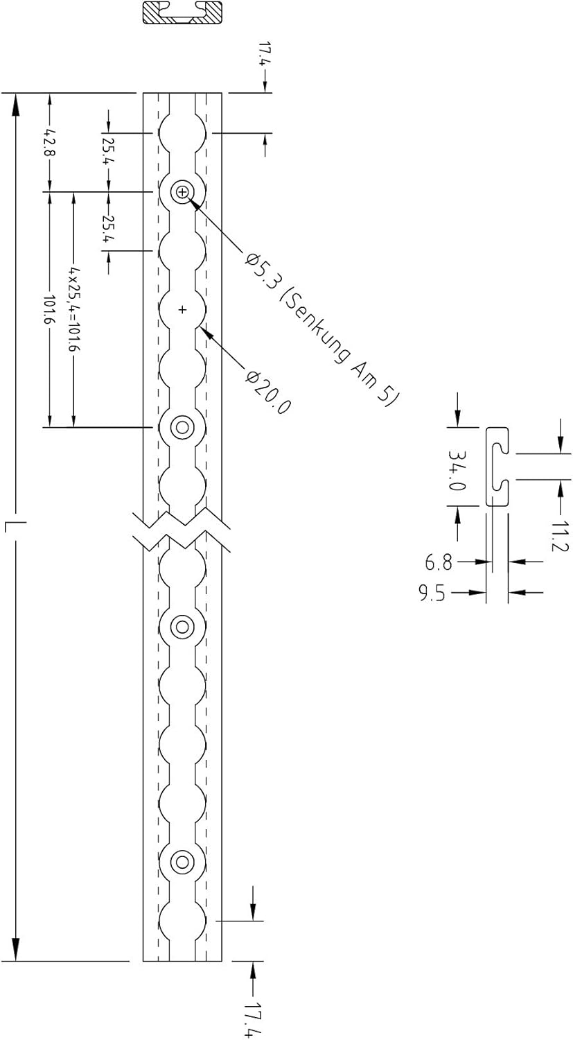 NTG Airlineschiene 2 Stück je 2m mit 10 Stück Fitting | eckige Form | mit Bohrungen | 1975mm | Alumi