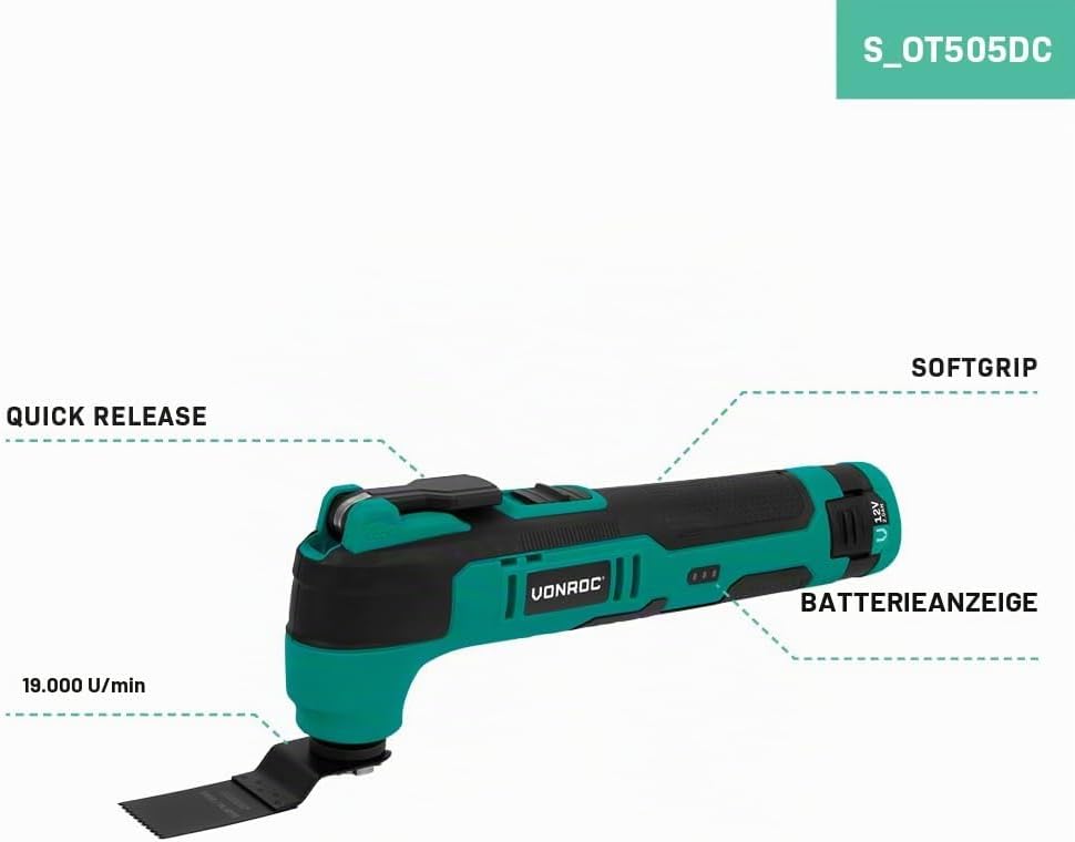 Kabelloses Multitool 12 V – mit Schabblatt, Tauchsäge, Schleifpad und Schleifpapier – Akku und USB-K
