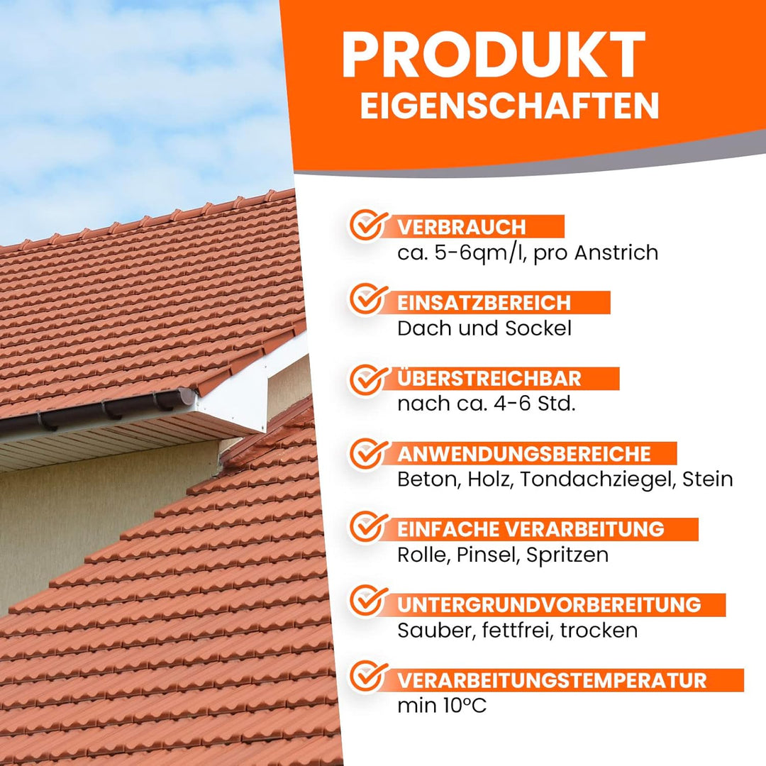 BEKATEQ Dachbeschichtung in Rotbraun 10L Sockelfarbe, Dachfarbe für Dachziegel, Beton, Holz, Eternit