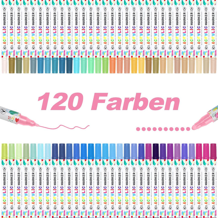 KEMYR 120 Farben Acrylstifte Set mit Doppelspitze, Acrylmarker Wasserfeste für Steine, Holz, Glas &