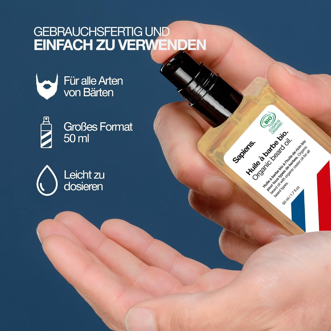 Sapiens Barbershop Bartöl Herren - BIO Bartpflege Öl Cosmos Organic Zertifiziert mit Rizinusöl - Bar