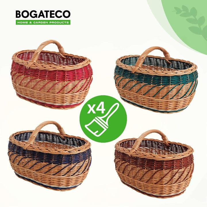 BOGATECO natürlicher Weidenkorb mit Griff| Grosser Einkaufskorb 45X30X23| Handgewebt, in vier Farben