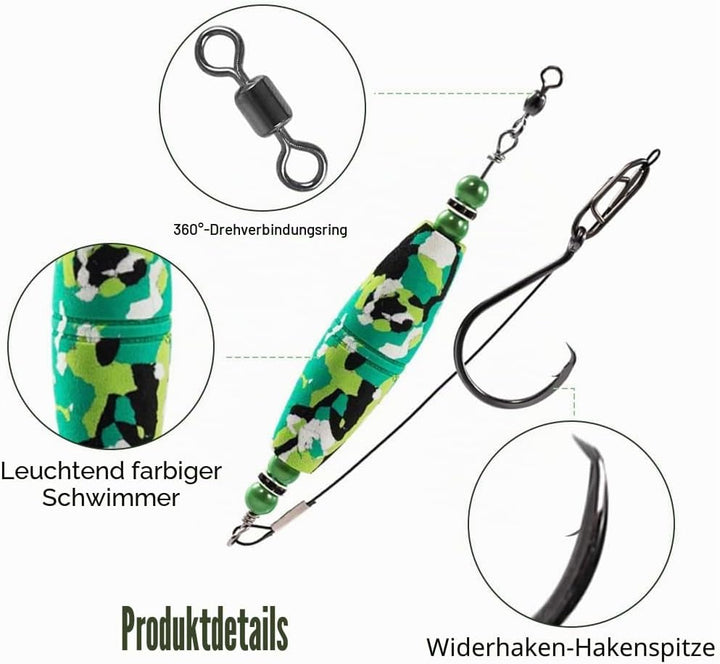 MiOYOOW Wels Rig Posen Set, 4 Stück Wels Angel Vorfach Set, Waller Rig Gerät Welshaken mit Rasseln u