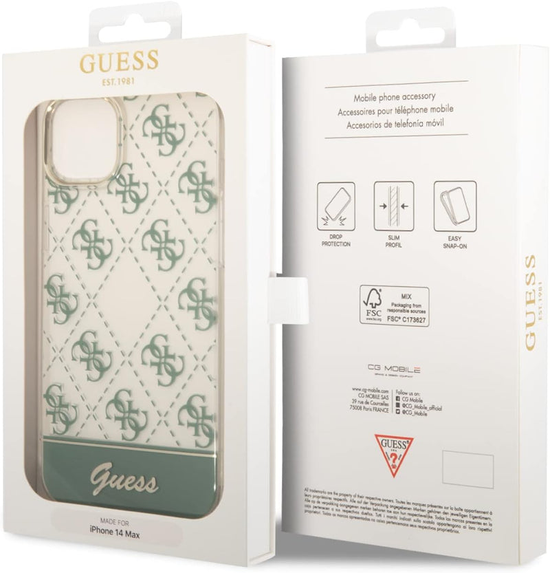 Guess 4G Pattern Script Collection Hardcase Hülle Cover für Apple iPhone 14 Plus Khaki