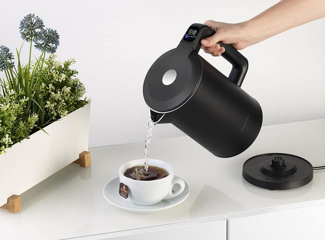 Rosenstein & Söhne Design-Wasserkocher: Edelstahl-Wasserkocher, Temperaturwahl, Warmhaltefunktion, L