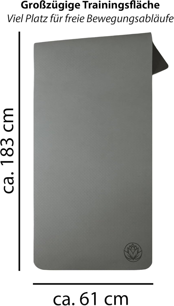 VonBueren Yoga Matte rutschfest | ca. 183 x 61 cm | Yogamatte | Pilates-Gymnastikmatte grau, grau