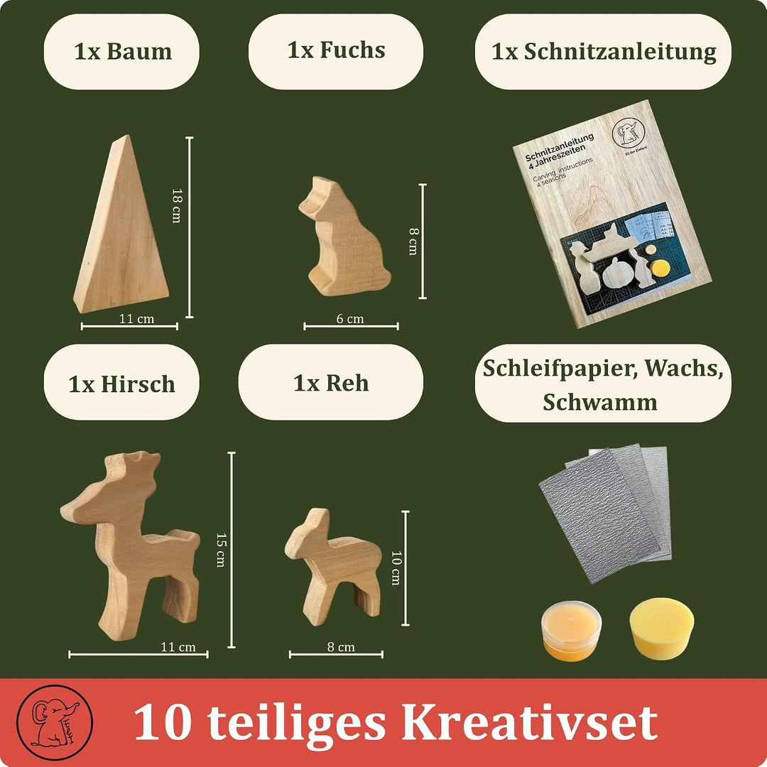 Eli® Lindenholz - Schnitzfiguren zum Schnitzen inkl. Schnitzanleitung für Kinder - Bastelset - Schni