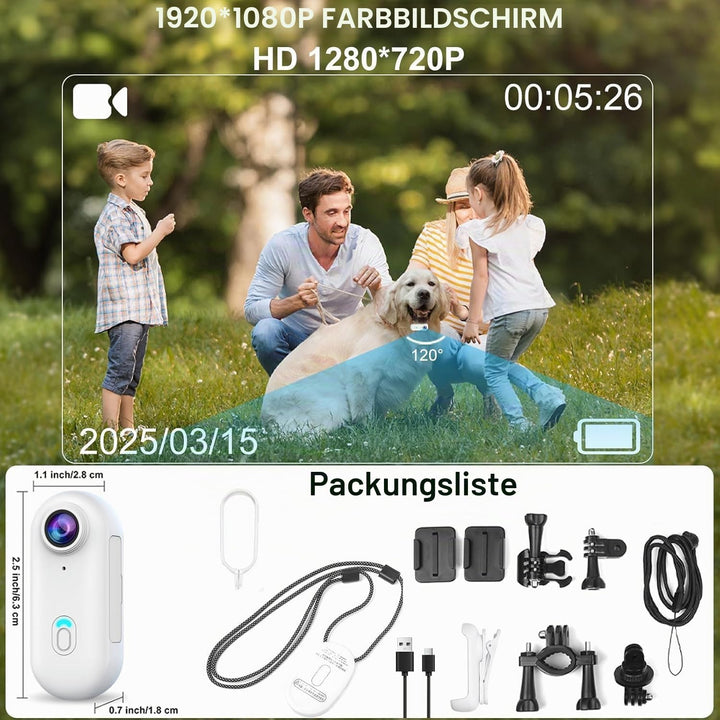 OBEST Mini Action Cam 360 Action Kamera WiFi Bodycam Körperkamera 1080P Wasserdicht Motorrad Helmkam