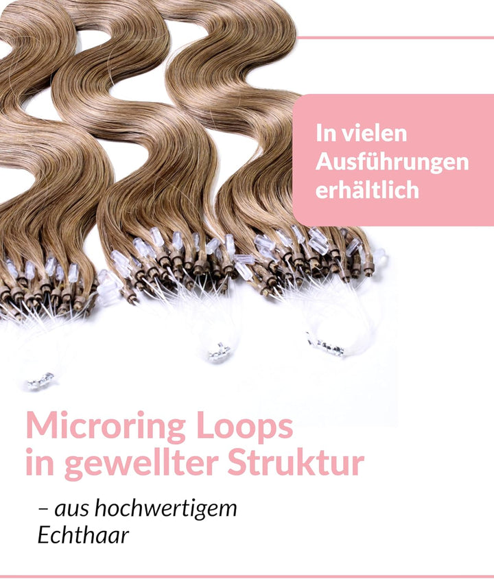 hair2heart Microring Extensions Echthaar Gewellt - 150 Strähnen 0.5g 40cm 8/1 hellblond asch 40cm 15