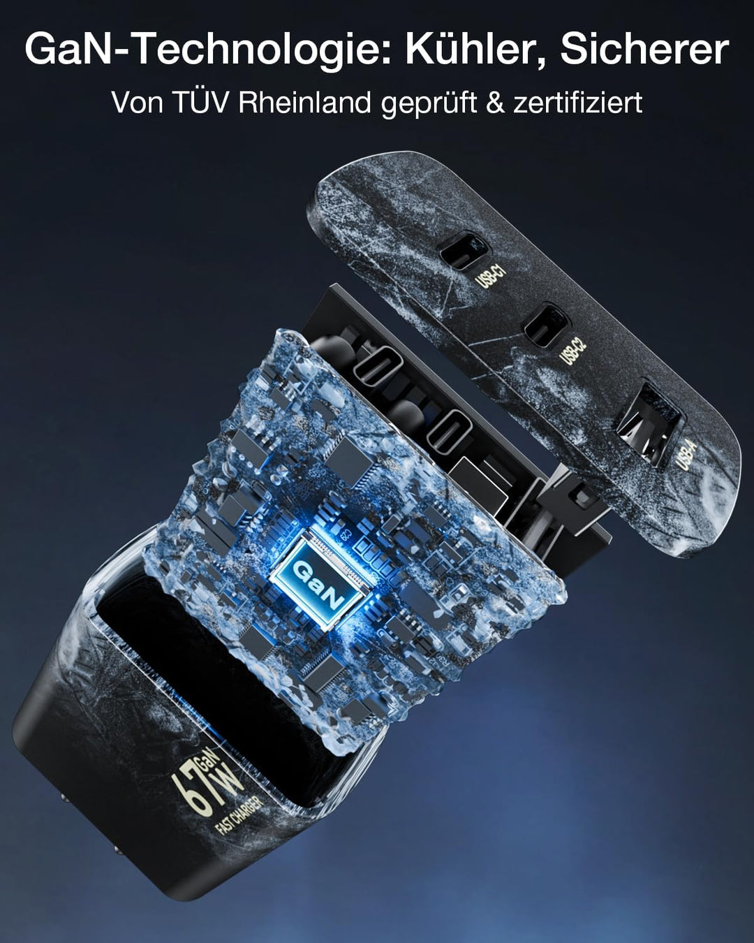 67W USB C Ladegerät 3-Port USB C Netzteil PD Charger 65W PPS Schnellladegerät für MacBook Pro/Air, i