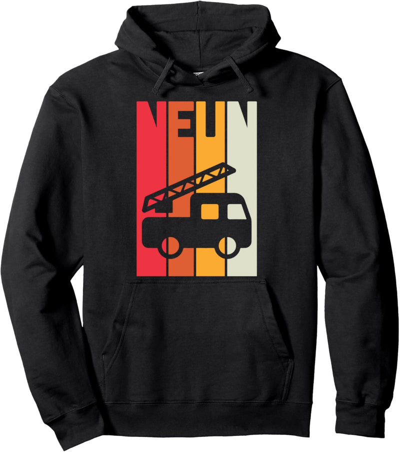 9. Geburtstag Retro Feuerwehr Junge 9 Jahre Feuerwehrauto Pullover Hoodie