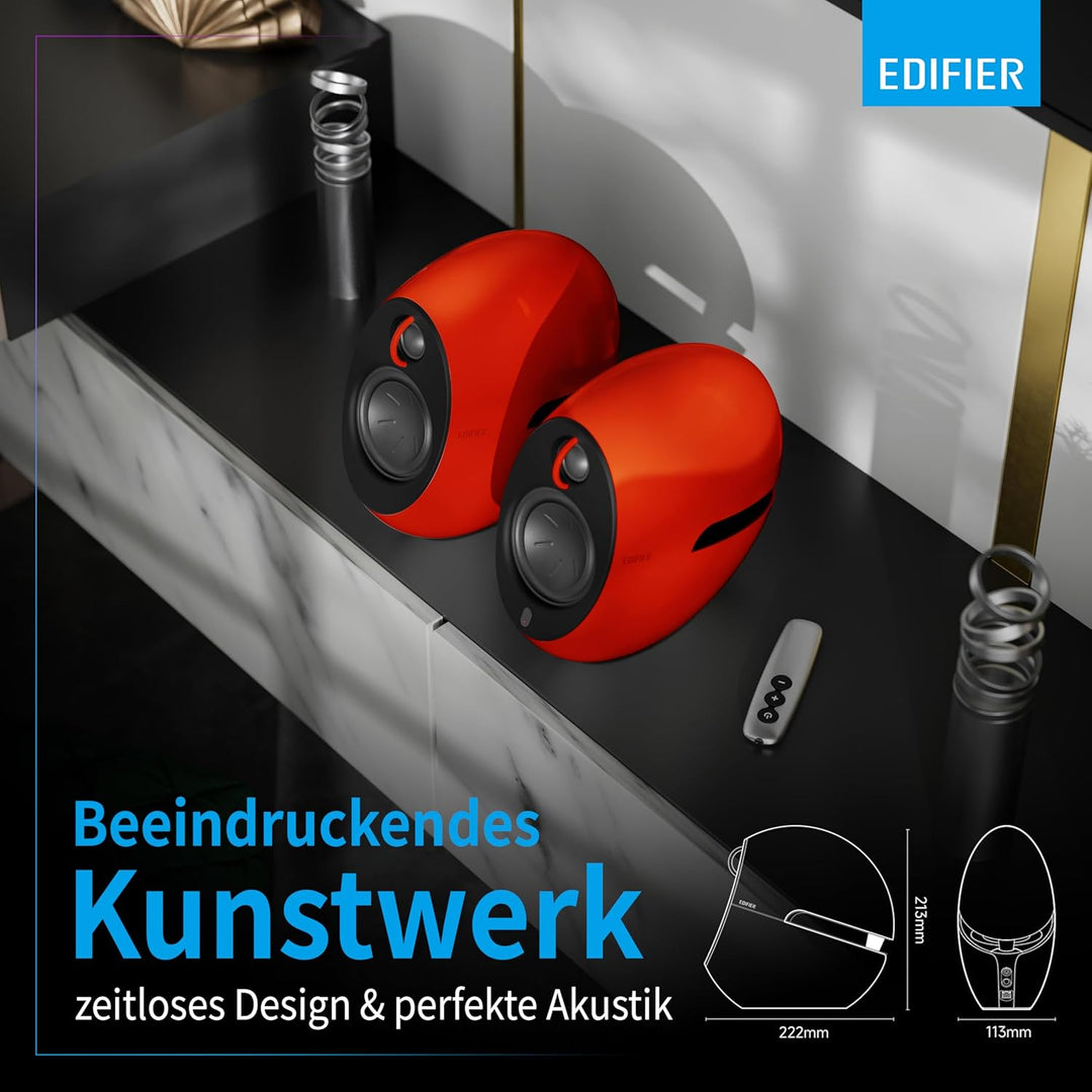 EDIFIER Luna E25 Design-Lautsprecherset mit Bluetooth (74 Watt), rot rot glänzend, rot glänzend