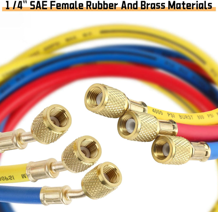 3 Stück Füllschlauch für R134a, 1/4 SAE Kältemittelschläuche mit 3 Farben, 60 Zoll Klimaanlagen Fluo