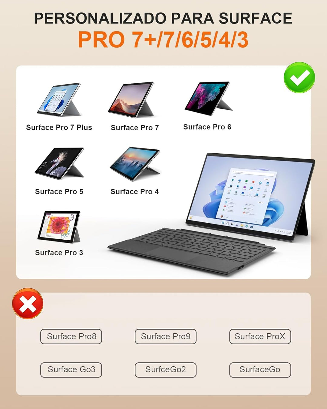 MoKo Tastatur für Microsoft Surface Pro 7 Plus/7/6/5/4/3, Grigio | Bluetooth Spanisch QWERTY Layout