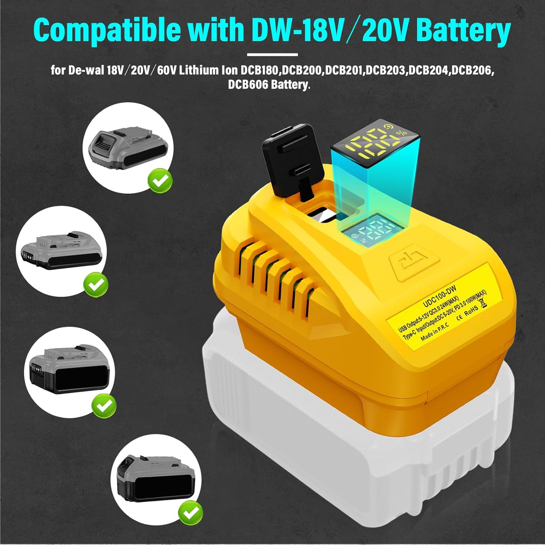 Tragbares USB-Ladegerät für Dewalt 20V 60V Batterie mit USB C PD2.0 100W (Max) Ausgang, kann Batteri