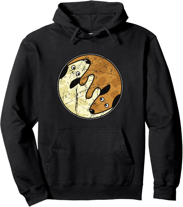 Yin Yang Mediation Yoga Hunde Yinyang Distressed Design Pullover Hoodie