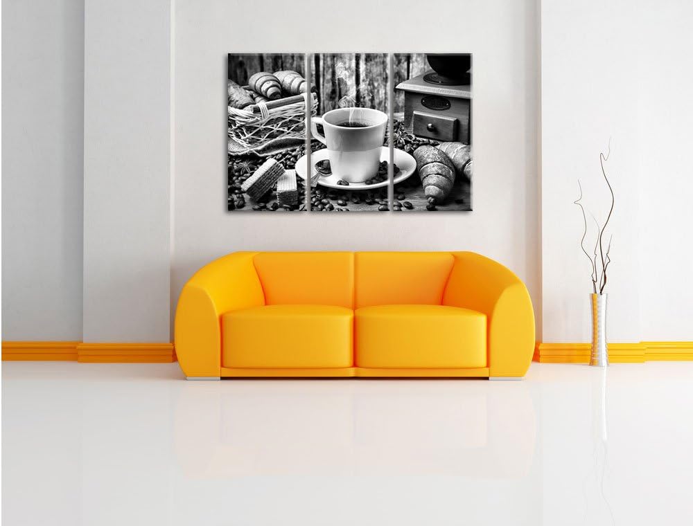 Pixxprint Monocrome, heisser aufgebrühter Kaffee 3-Teiler Leinwandbild 120x80 Bild auf Leinwand