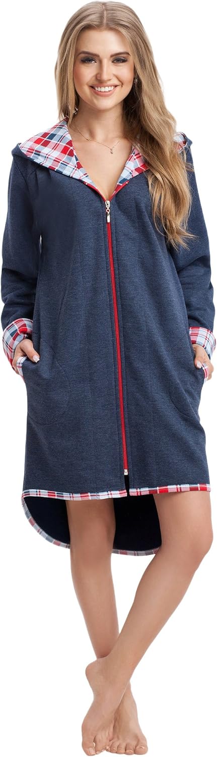 LEVERIE modischer Damen-Bademantel/Morgenmantel/Saunamantel mit gemütlicher Kapuze XL Variante 1 Dun
