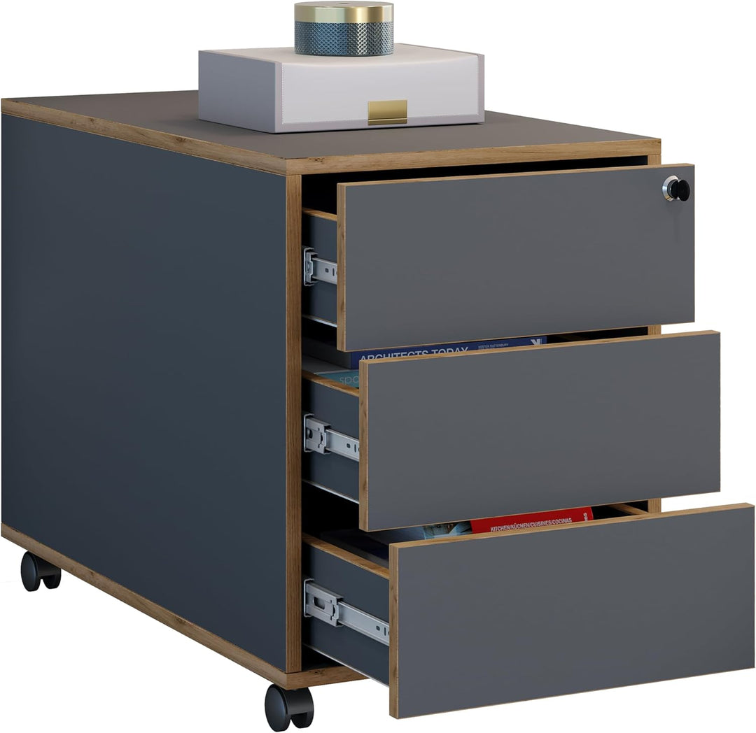 VCM Rollcontainer | Beistellcontainer mit DREI Schubladen | Masse ca. H. 50 x B. 39 x T. 70 cm | Bür