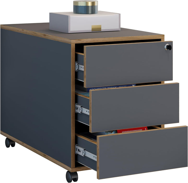 VCM Rollcontainer | Beistellcontainer mit DREI Schubladen | Masse ca. H. 50 x B. 39 x T. 70 cm | Bür