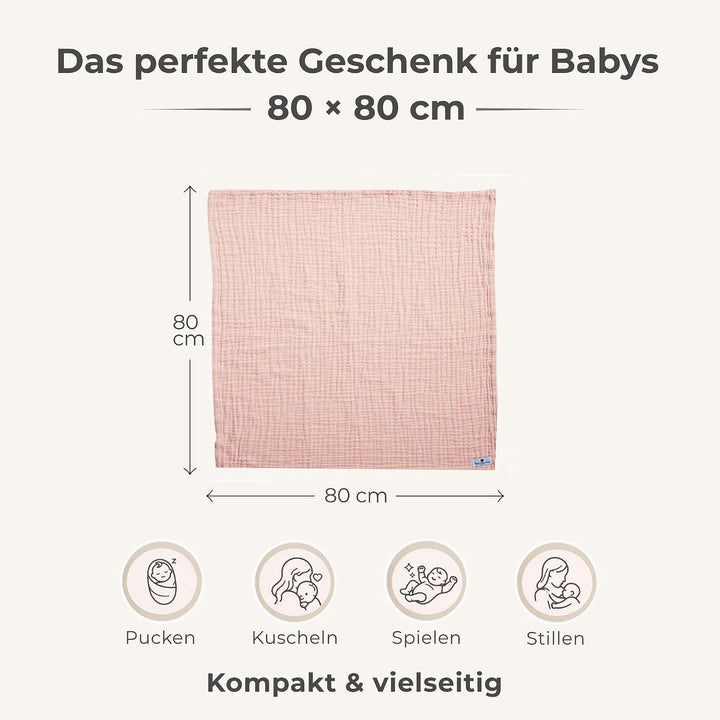 nordic coast company® Musselin Decke Baby Puckdecke Fransen Babydecke Musselin Mulltuch Pucktuch Spu
