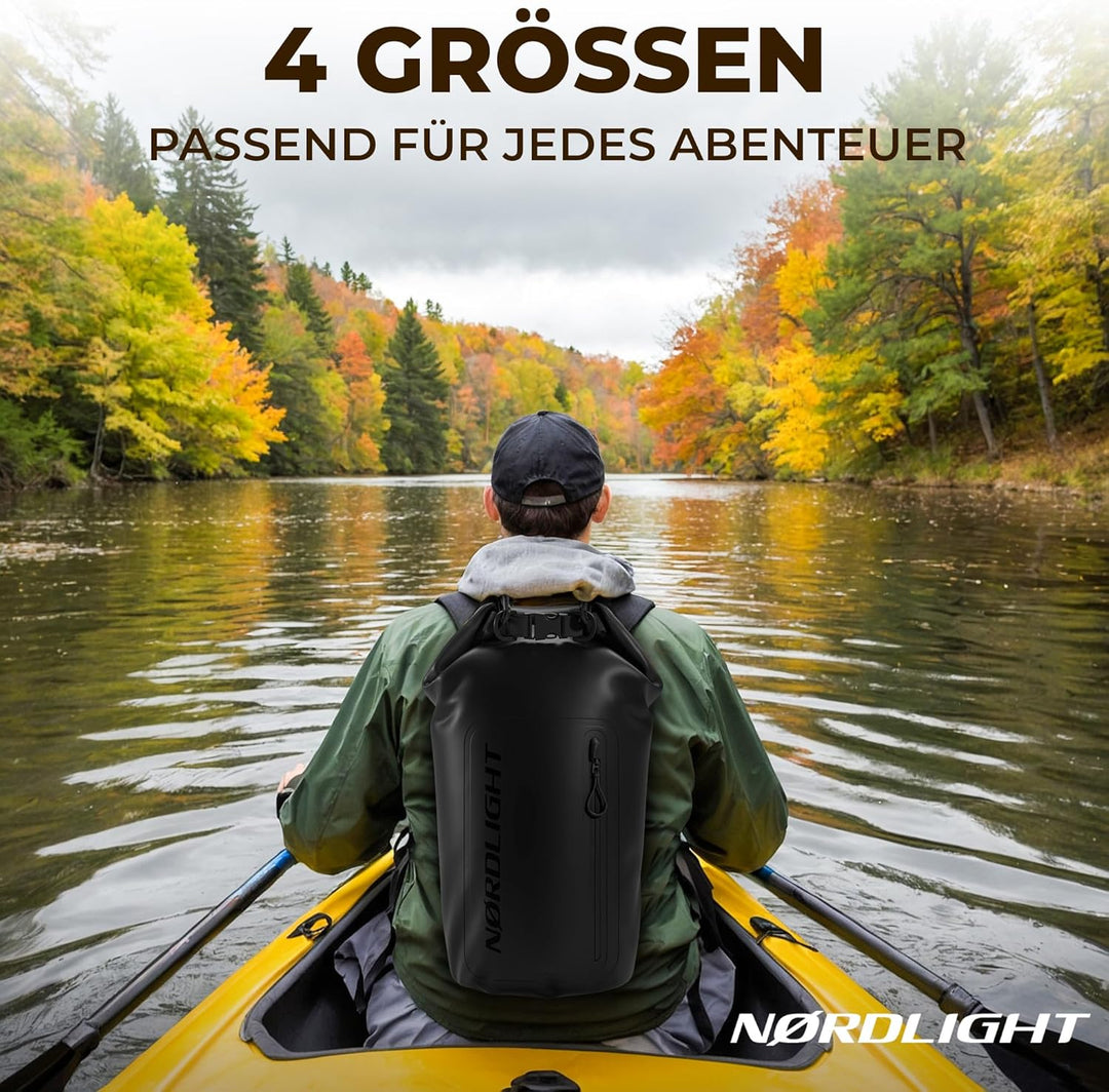 Nordlight Dry Bag wasserdichte Tasche mit Handyhülle + Roll-Top, Schultergurt | Drybag wasserfester