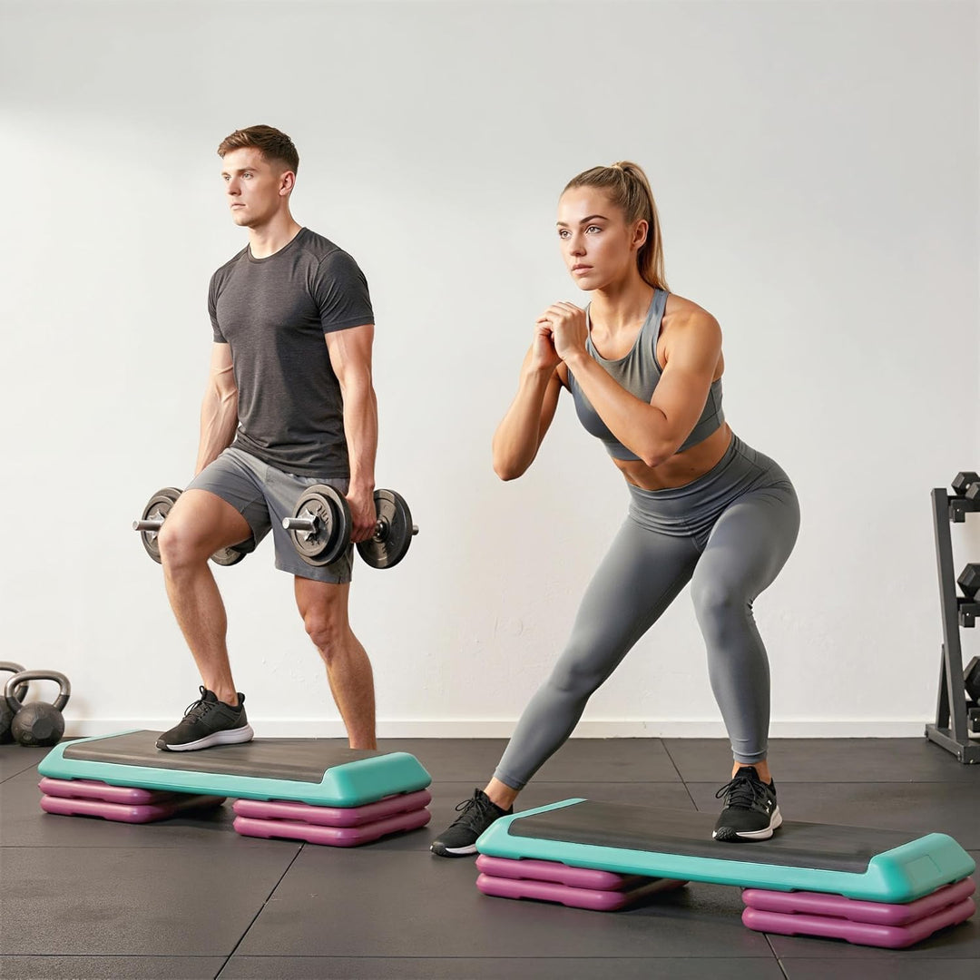 HOMCOM Steppbrett Aerobic Fitness Heimtrainer Stepper höhenverstellbar 10cm/15cm/20cm PVC PP Schwarz