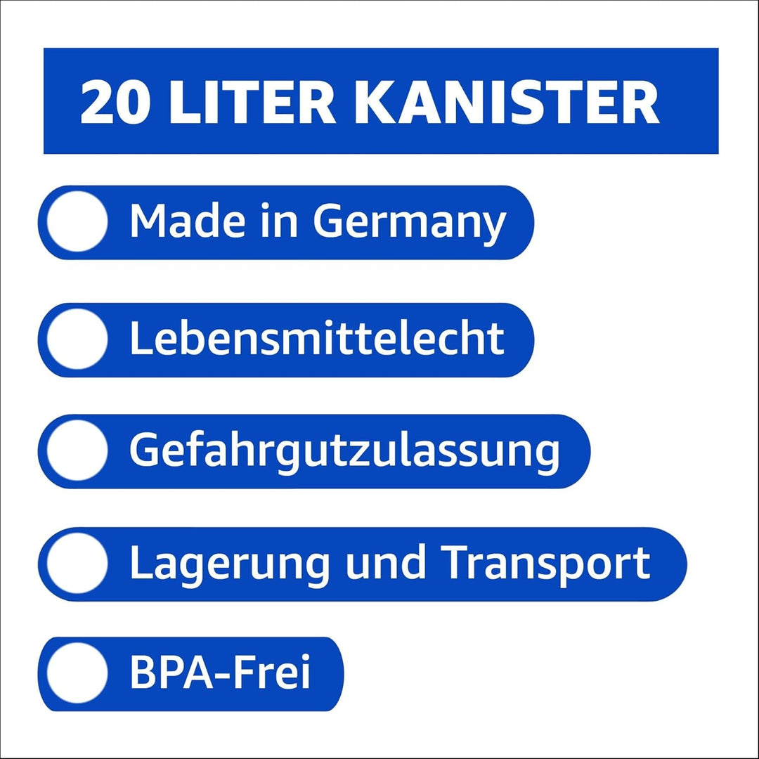 plasteo® 6er Set: 20 L Kanister Wasserkanister Blau inkl. Deckel und 1 x Auslaufhahn | BPA-Frei Lebe