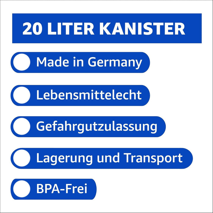 plasteo® 6er Set: 20 L Kanister Wasserkanister Blau inkl. Deckel und 1 x Auslaufhahn | BPA-Frei Lebe