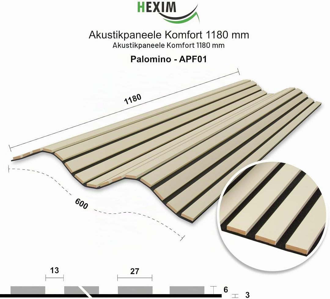 HEXIM Akustikpaneele 118x60cm Holz Comfort - flexible Holzpaneele Platten Lamellenwand MDF Wandpanee
