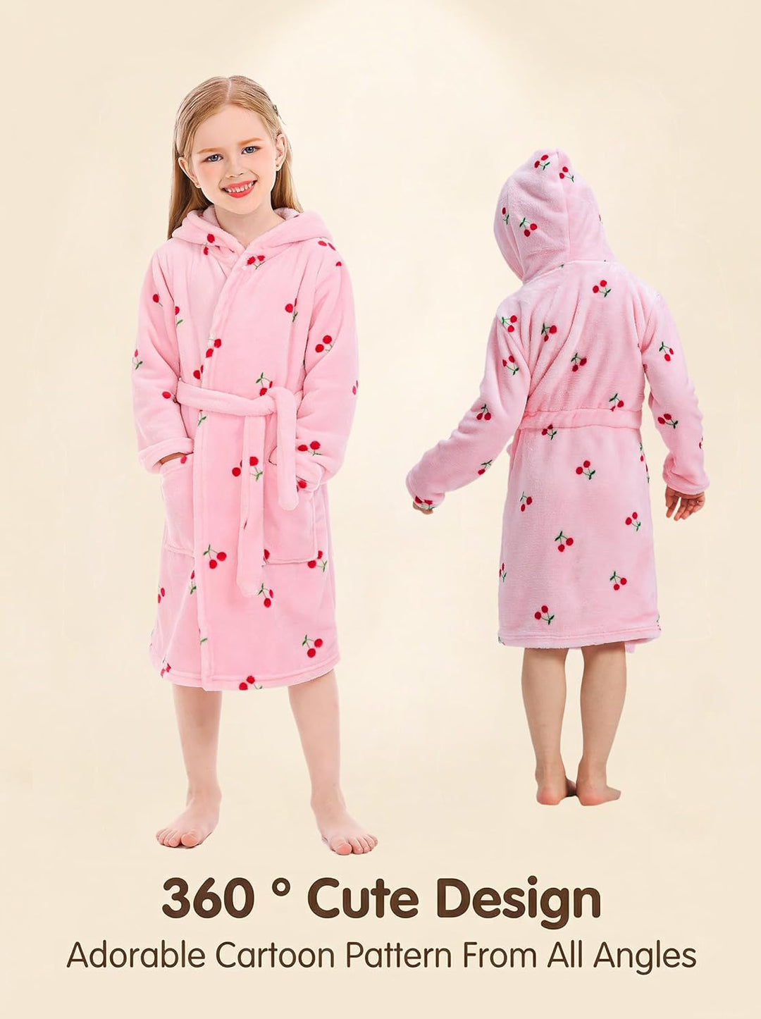 XINNE Unisex Baby Korallen Fleece mit Kapuze Morgenmantel Bademantel Jungen Mädchen Kleinkinder Pyja