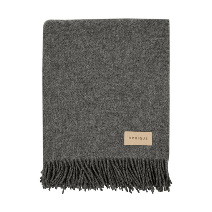 menique Milan 100% Wolldecke, Dicke Weiche Kuscheldecke Fransen Dunkelgrau | Warme Sofa- und Couchde