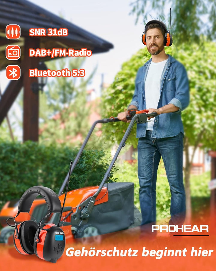 PROHEAR 033A (Upgraded) Gehörschutz mit Radio DAB +/Bluetooth/FM, Kopfhörer mit Radio mit Eingebaute