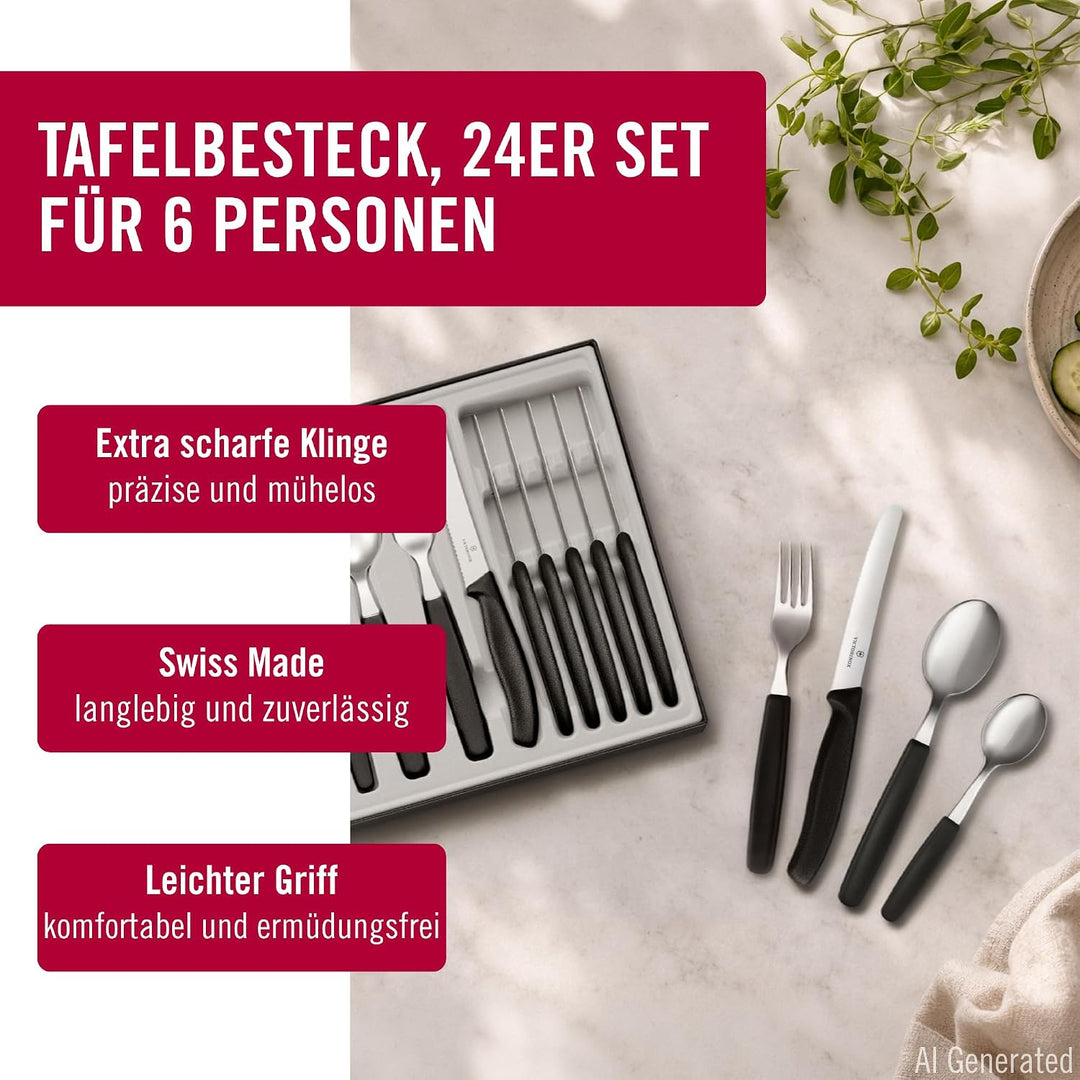 Swiss Classic Tafelbesteck mit Tomatenmesser, 24-teilig, schwarz Single, Single