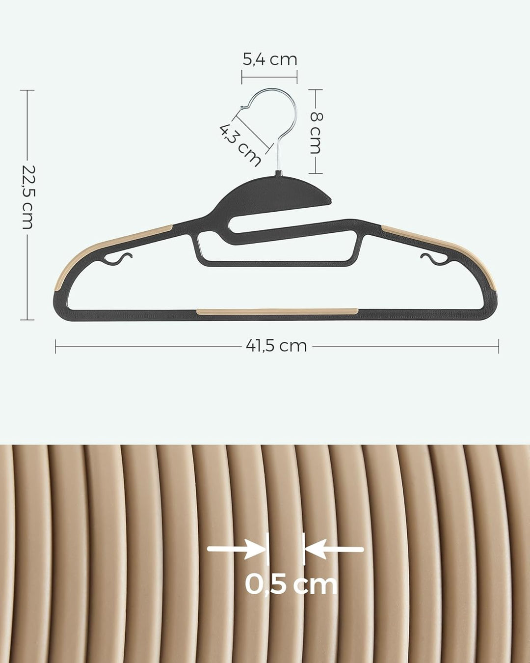 SONGMICS Kleiderbügel Kunststoff, 20er Set, Bügel mit U-förmiger Öffnung, platzsparend, 0,5 cm dick,