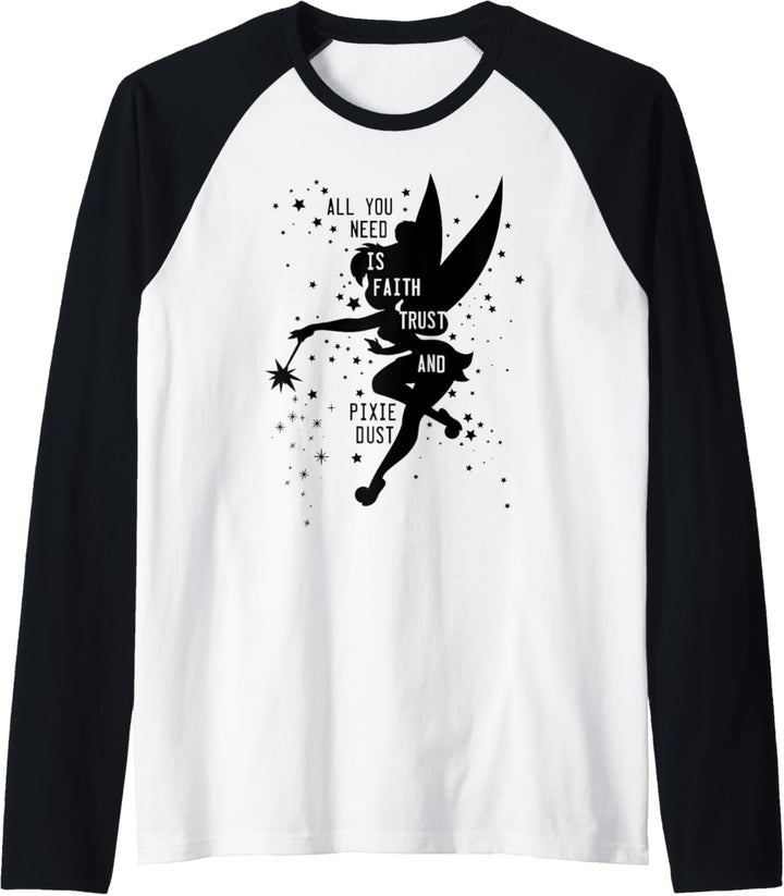 Disney Peter Pan Tinker Bell Pixie Dust Silhouette Raglan