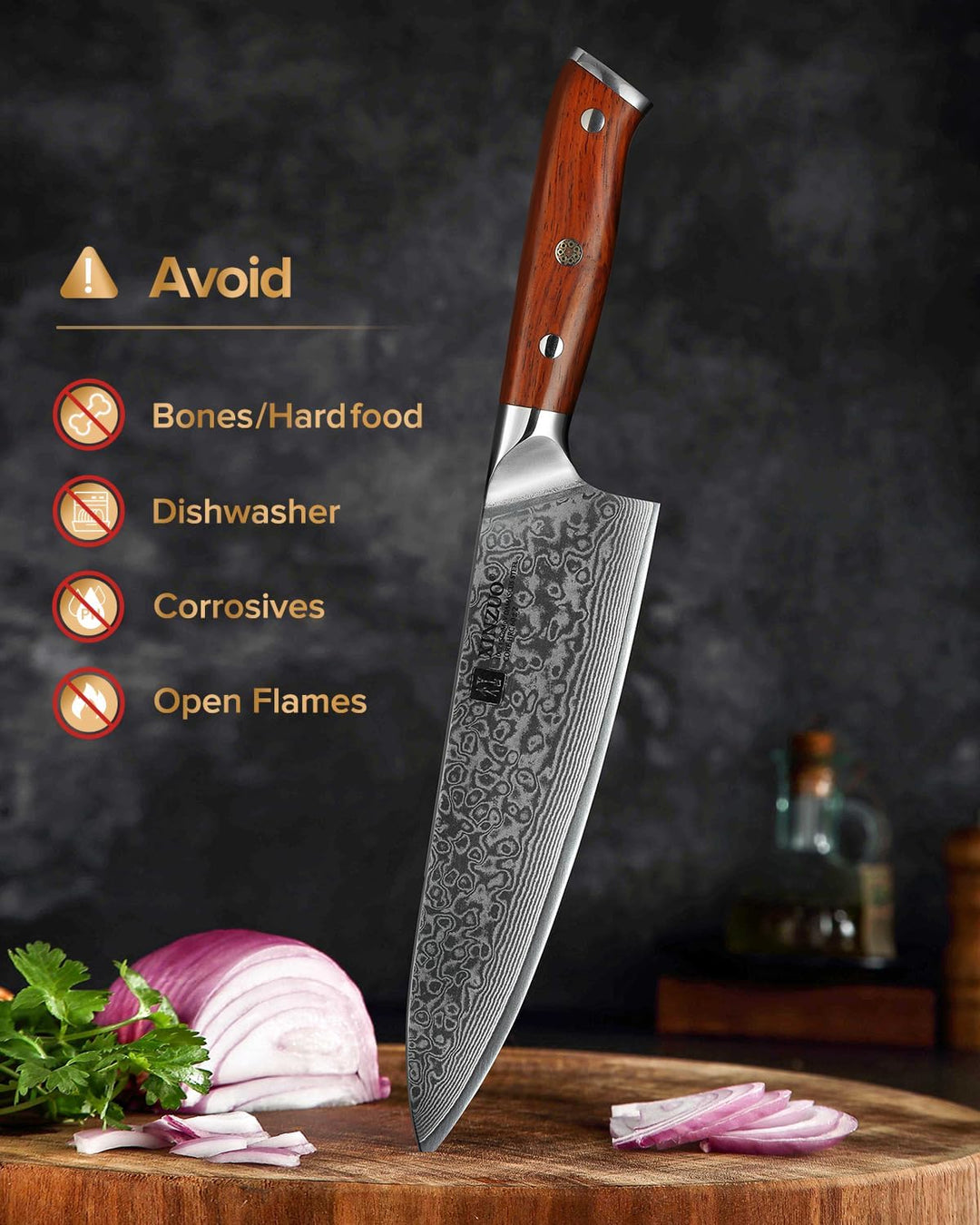 XINZUO 21cm Damaskus Chefmesser -Multifunktions 67 Schichten Damaststahl Kochmesser für Fleisch, Fis