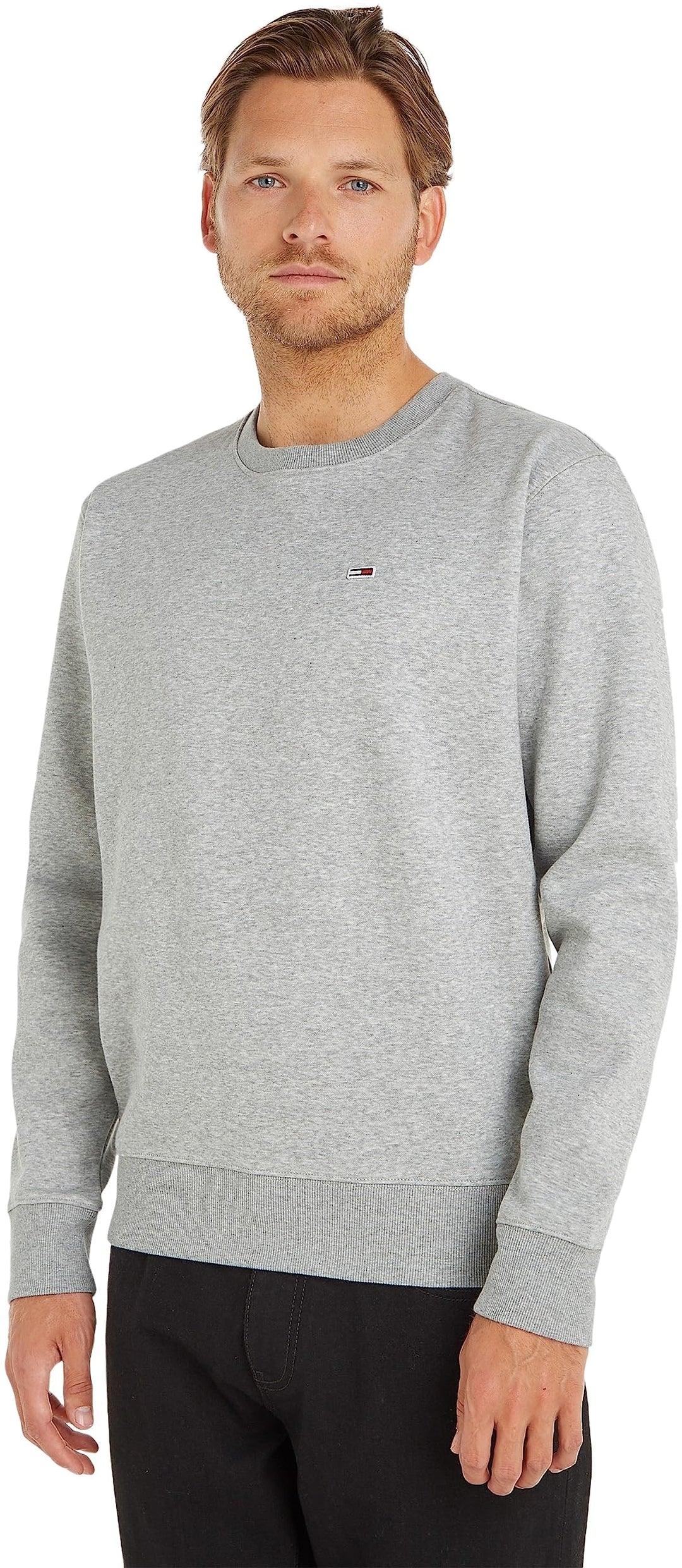 Tommy Jeans Herren Sweatshirt TJM Regular ohne Kapuze XXL Grau (Lt Grey Htr), XXL Grau (Lt Grey Htr)