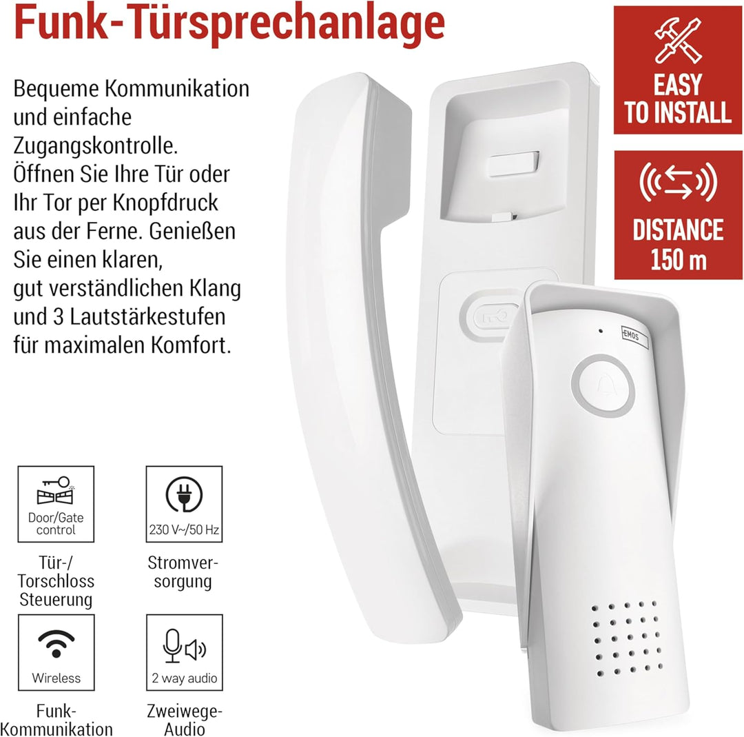 EMOS - Audio-Türsprechanlage Set, Wireless - drahtlose Verbindung, Elegantes Design - Audio-Kit/Gege