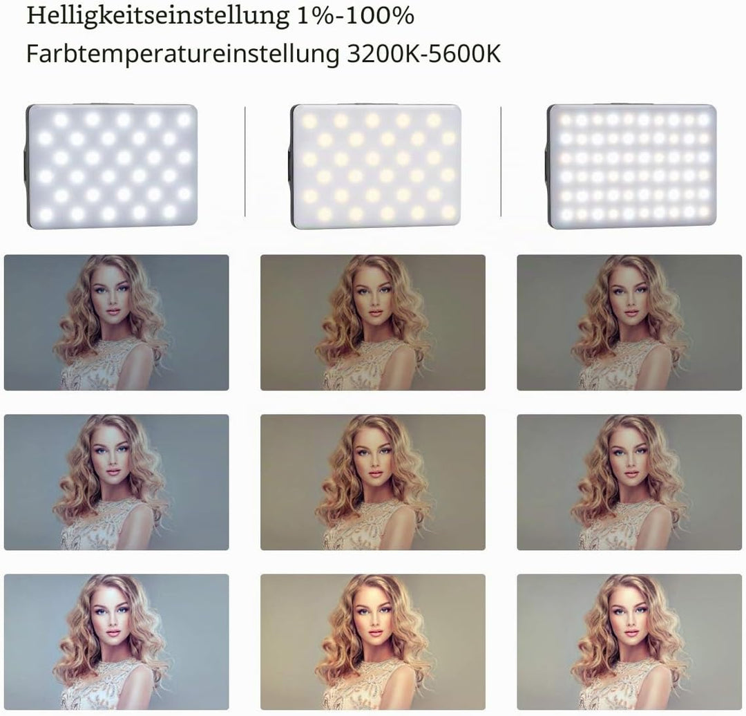 Newmowa 60 LED Videolicht, 3200-5600K 3 Lichtmodi und Helligkeit 10-stufiges dimmbares CRI95 + High