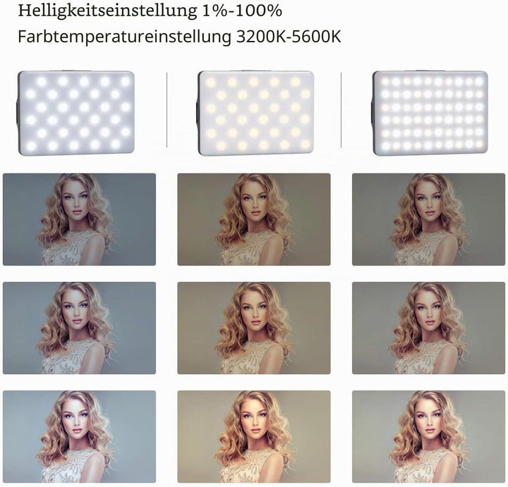 Newmowa 60 LED Videolicht, 3200-5600K 3 Lichtmodi und Helligkeit 10-stufiges dimmbares CRI95 + High
