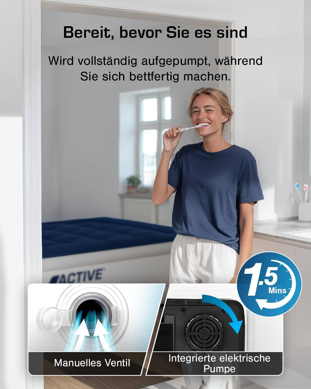 Active Era Luxus Einzel Luftbett – selbstaufblasendes, erhöhtes Einzelbett – Gästebett mit eingebaut